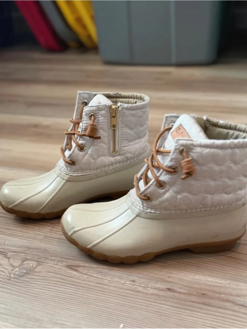 Sperry Cream & Tan Duck Boot with Side Zip